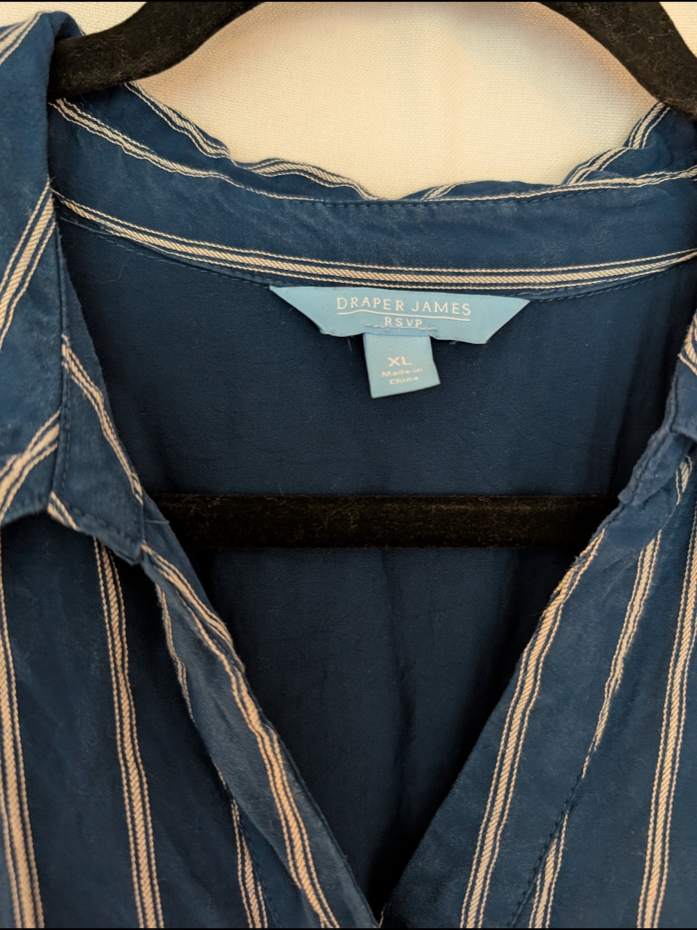Draper James Navy and White Striped Button-Front Midi Shirt Dress - Picture 3 of 3